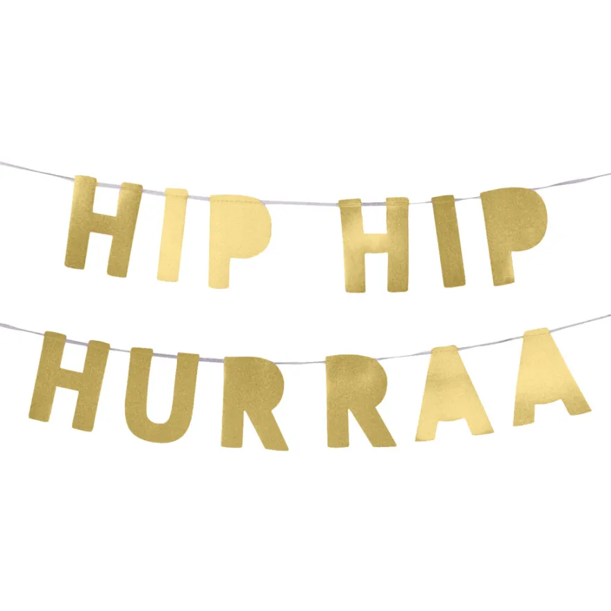 Guirlande i guld glitter med Hip Hip Hurra